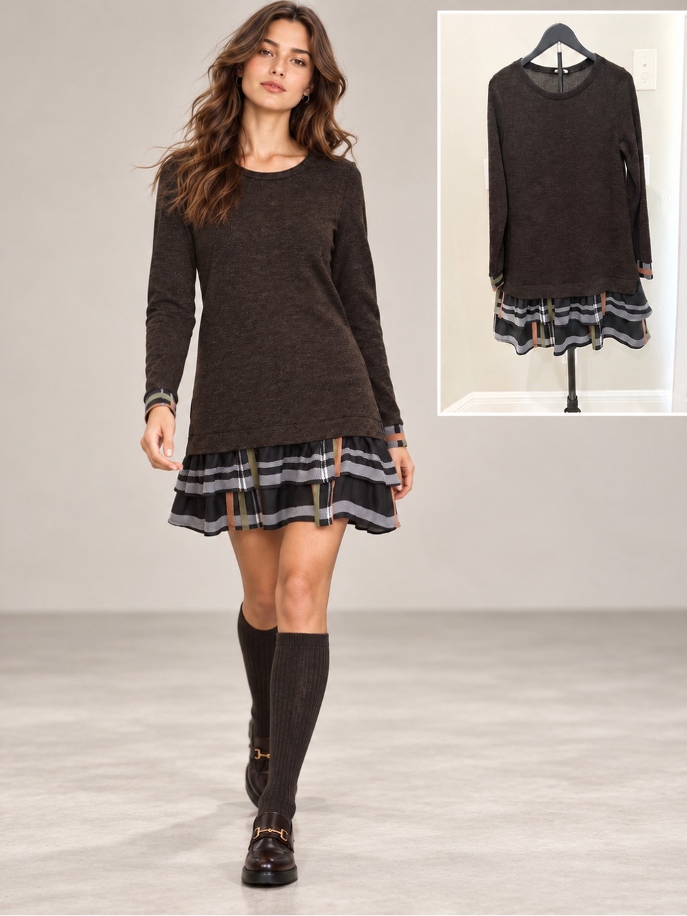 Égs Made in USA Plaid Ruffle Sweater Dress Size M 90’s inspired Preppy Academia